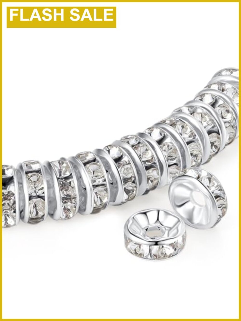 200 Pcs 8mm Silver Rhinestone Spacer Beads Jewelry Making Kit DIY